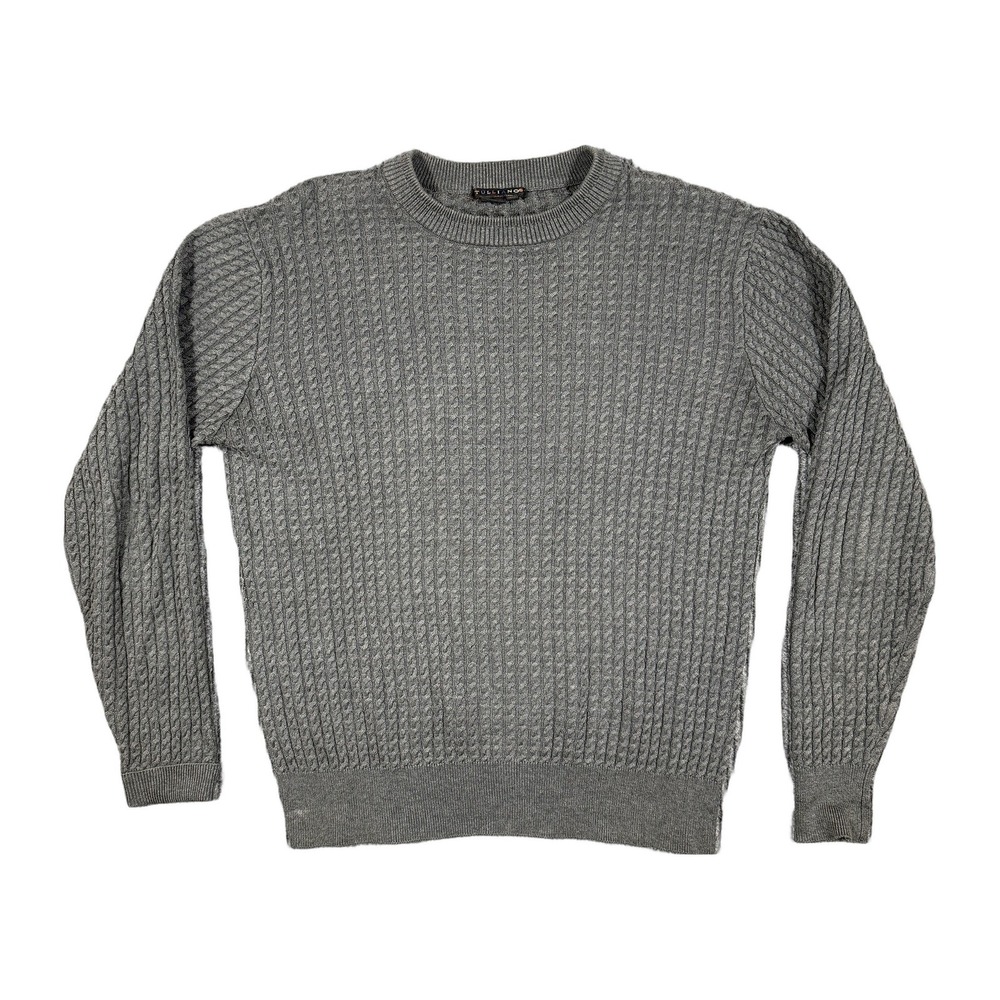 Tulliano Mens Gray Silk Cotton Blend Cable Knit Crew Neck Sweater Size M